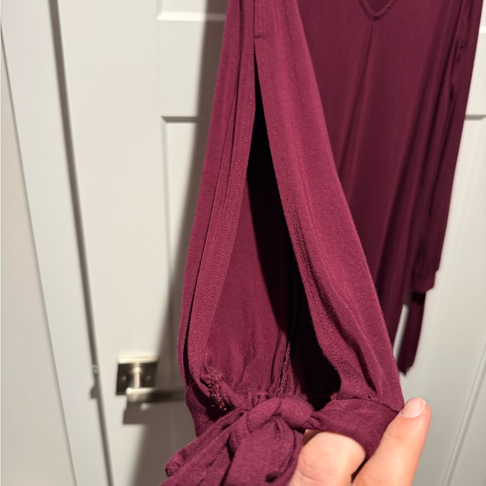Lulu's Deep Wine V-Neck Long Sleeve Dress - Picture 2 of 3